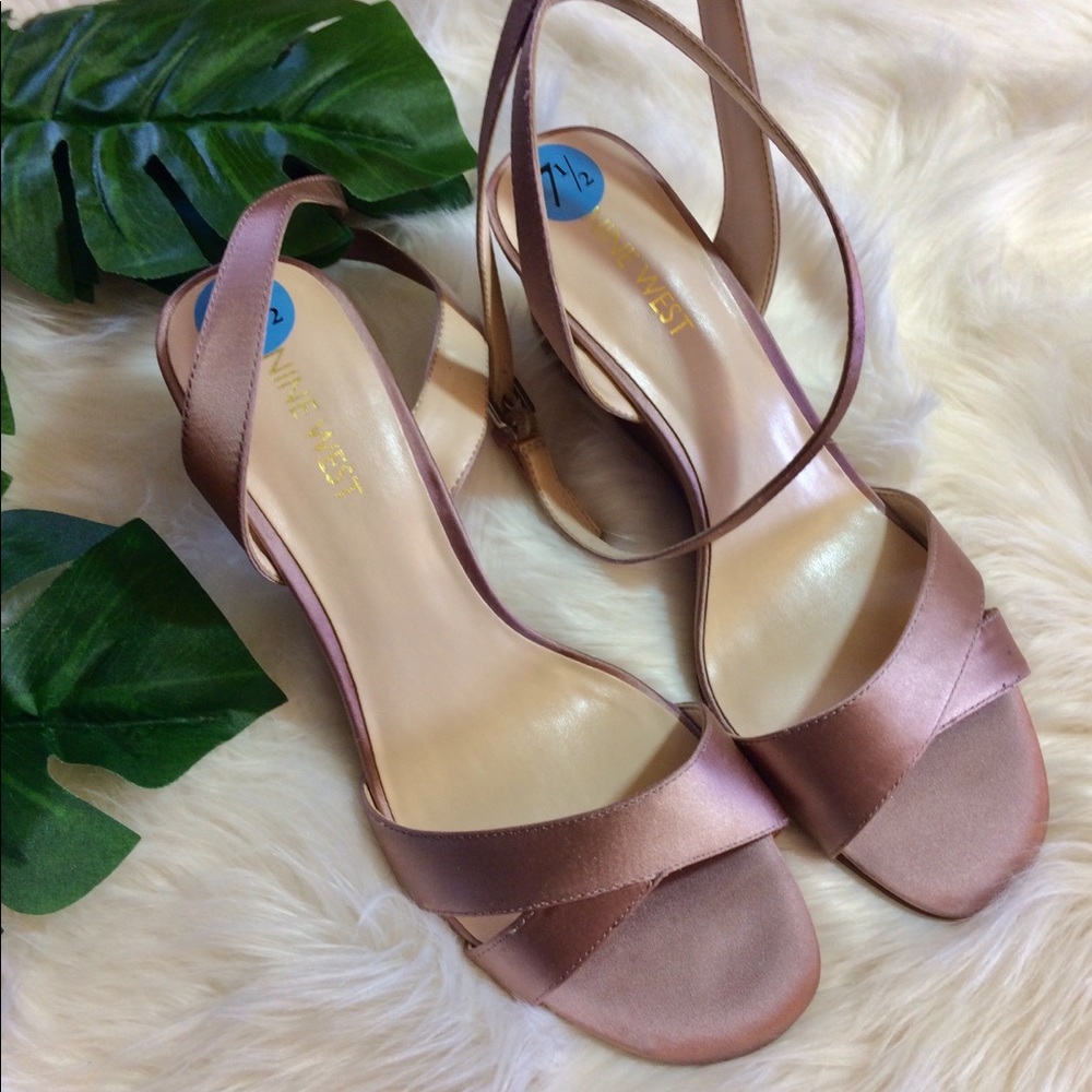 New Nine West Blush Satin Ankle Strap Sandal 7.5